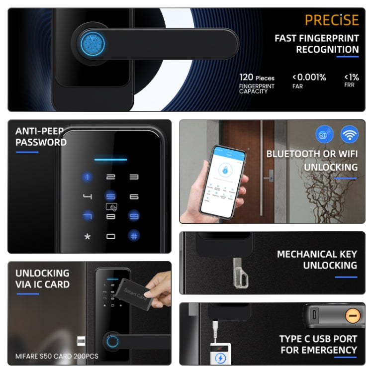 C89 Smart Fingerprint Password Lock Home Indoor Door TUYA System Lock
