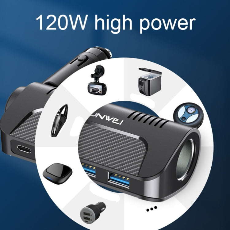 SHUNWEI SD-1920 120W PD18W+5A 3-Port USB Car Multifunctional Rotatable Fast Charger