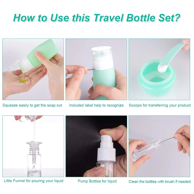 14 In 1 Toiletries Travel Bottles Set Leak Proof Silicone Squeezable Shampoo Dispenser