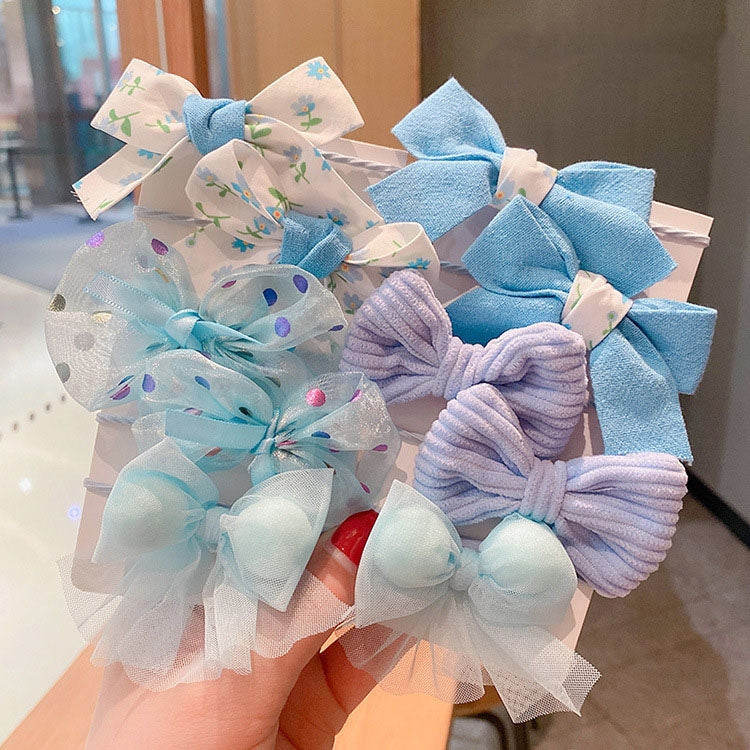 10pcs /Set  Big Bow Flower Elastic Hairbands Children Girls Sweet Hair Ties