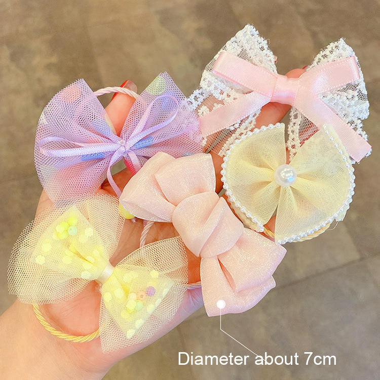 10pcs /Set  Big Bow Flower Elastic Hairbands Children Girls Sweet Hair Ties