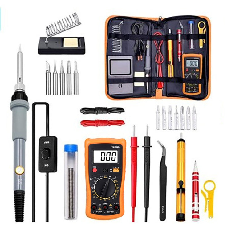 60W Adjustable Temperature Soldering Iron Set with VC830L Digital Multimeter