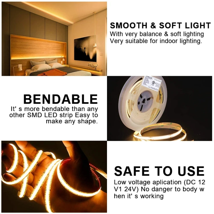 1m 24V 8mm Wide COB Adhesive Decorative LED Light Strip