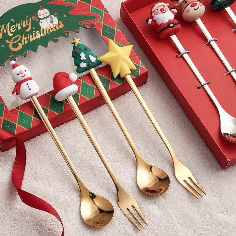 4pcs /Pack Christmas Cartoon Doll Stainless Steel Tableware