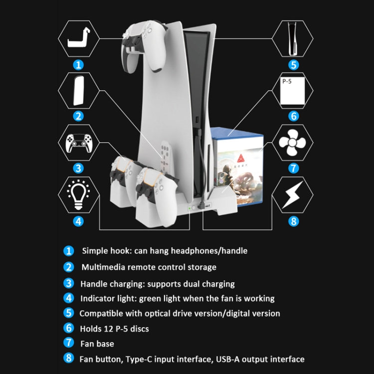For PS5 iplay Dual-seat Charging and Cooling Base Bracket Storage Rack