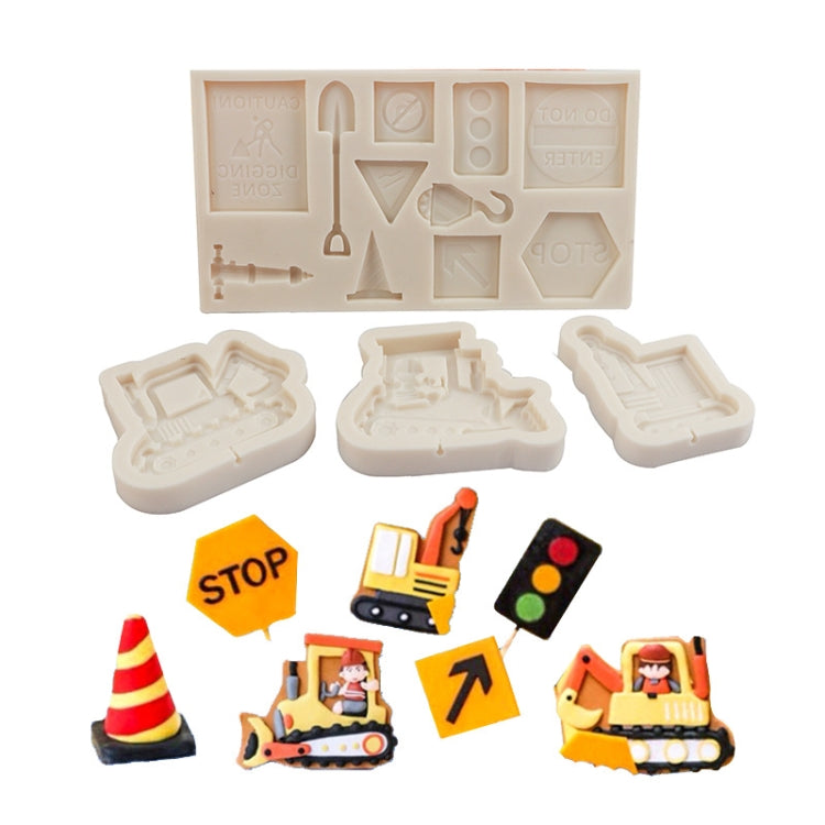 Cartoon Construction Site Tools Engineering Car Cake Decoration Molds