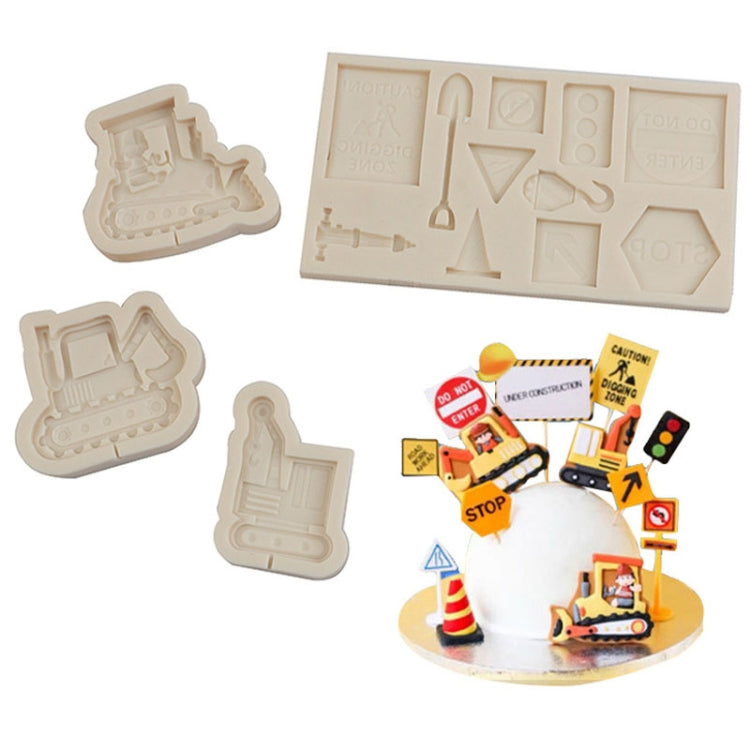 Cartoon Construction Site Tools Engineering Car Cake Decoration Molds