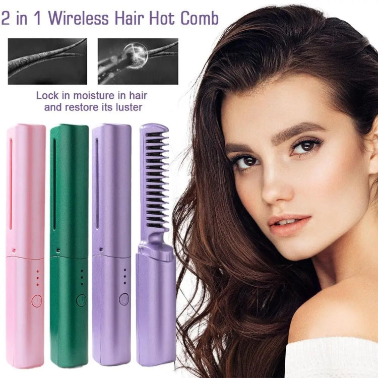 2 In 1 Portable USB Rechargeable Hair Curler Dual Usage Hair Straightening Comb
