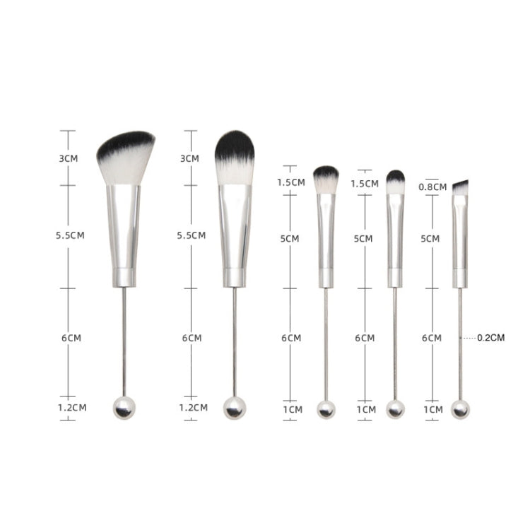 5-in-1  Metal Handle DIY Beaded Makeup Brush Set Blush Loose Powder Slanted Eye Shadow Brush