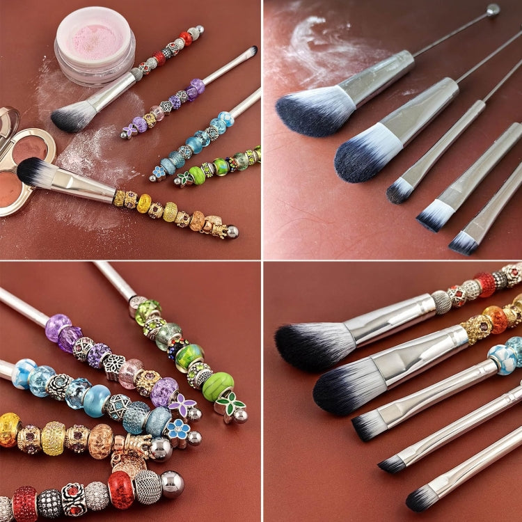5-in-1  Metal Handle DIY Beaded Makeup Brush Set Blush Loose Powder Slanted Eye Shadow Brush