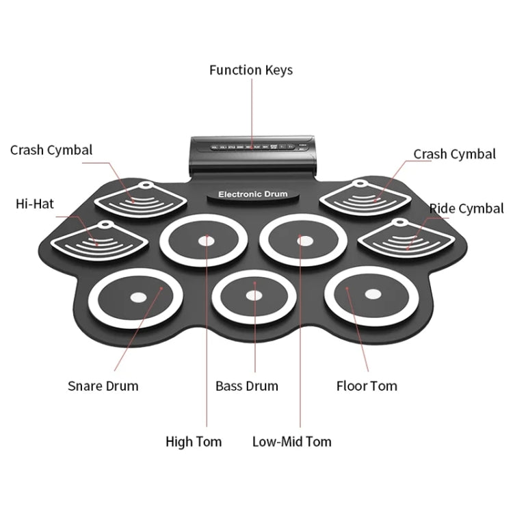 W562 Thickened 7 Drum Set Silicone Hand Rolled Drums Jazz Drums Percussion Instruments Electronic Drums