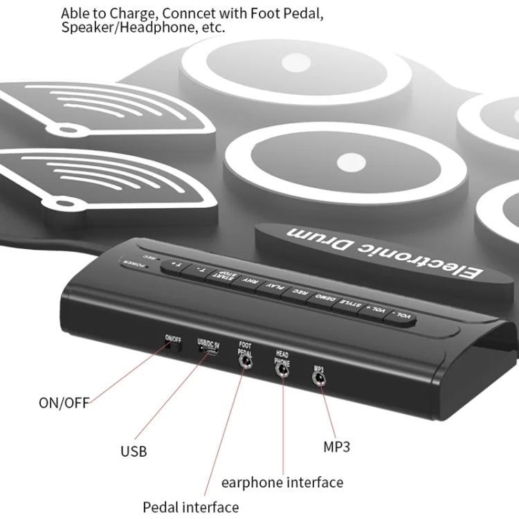 W562 Thickened 7 Drum Set Silicone Hand Rolled Drums Jazz Drums Percussion Instruments Electronic Drums