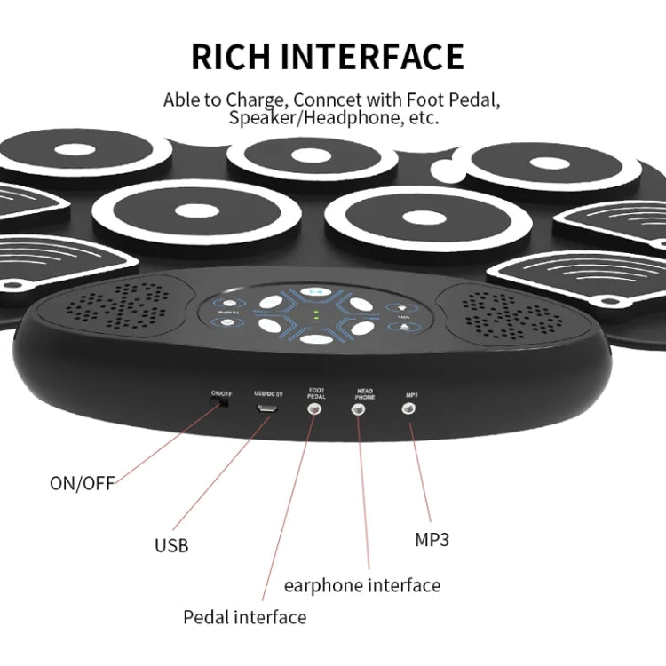 W362 Silicone Double Horn Hand-Rolled Drums Foot Pedal Percussion 7 Drum Kits Electronic Drums