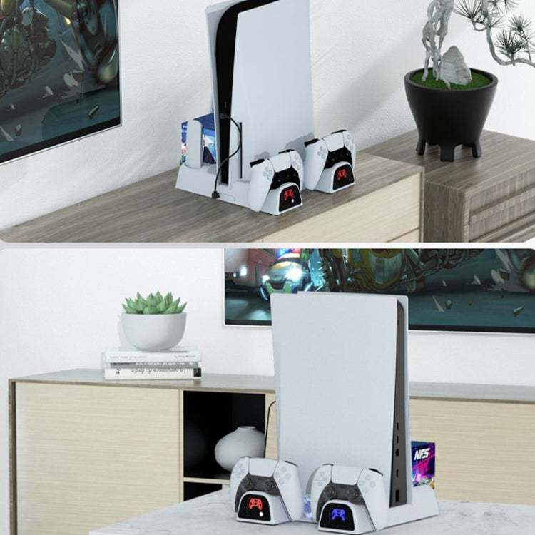 DOBE For PS5 Gamepad Multi-Function Dual Charger Cooling Fan Base With Disk Organizer