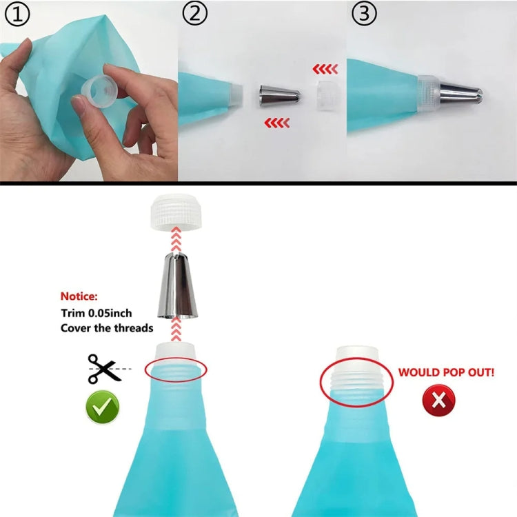 15 In 1 Silicone Icing Piping Cream Pastry Bag Stainless Steel Cake Nozzle Set