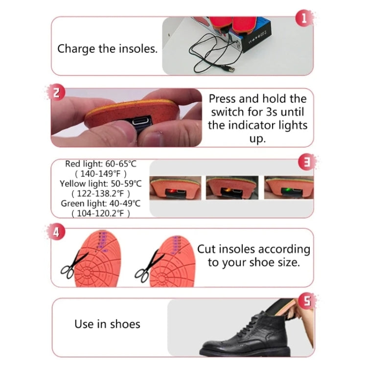 USB Charging Heating Insoles Size Cuttable and Washable Electric Foot Warmer Insoles