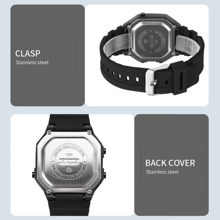 SKMEI 1698 50m Waterproof Multifunctional Sports Square Pin Buckle Luminous Digital Watch