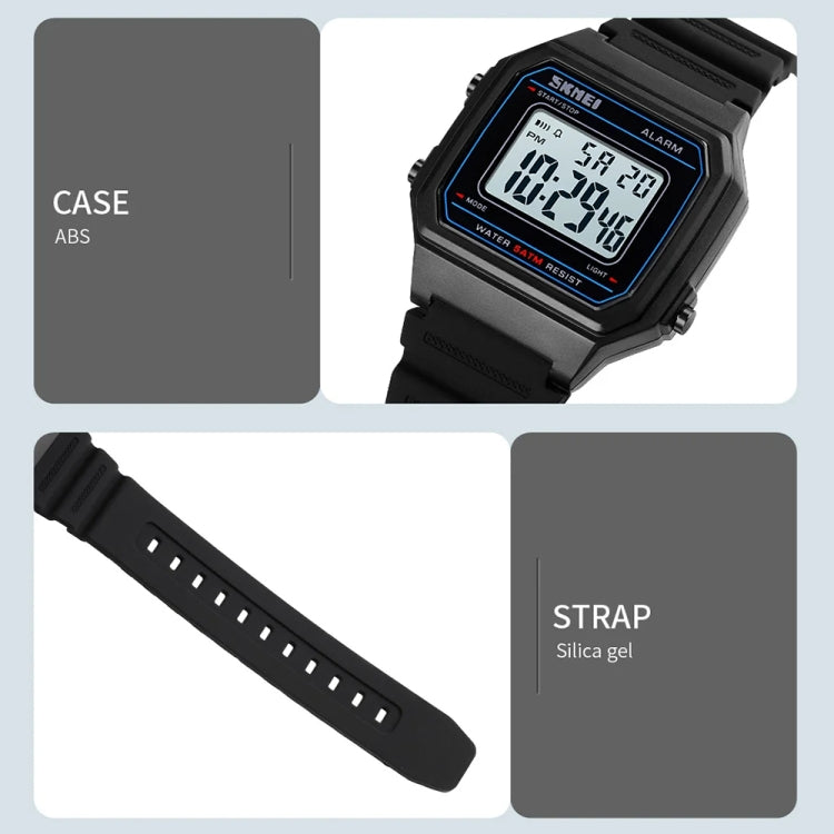 SKMEI 1698 50m Waterproof Multifunctional Sports Square Pin Buckle Luminous Digital Watch