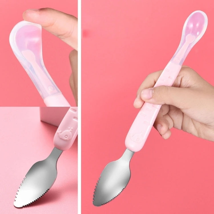 Baby Fruit Double-Ended Scraping Spoon 304 Stainless Steel Silicone Soft Spoon