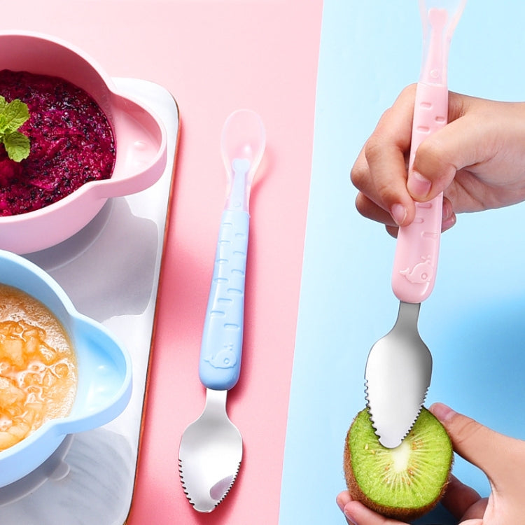 Baby Fruit Double-Ended Scraping Spoon 304 Stainless Steel Silicone Soft Spoon