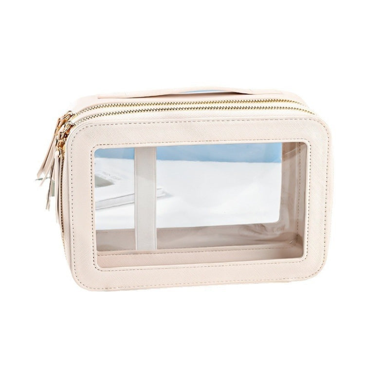 Double Layer PVC Waterproof Travel Cosmetics Storage Pack Large Capacity Wet & Dry Separation Transparent Skylight PU Bag