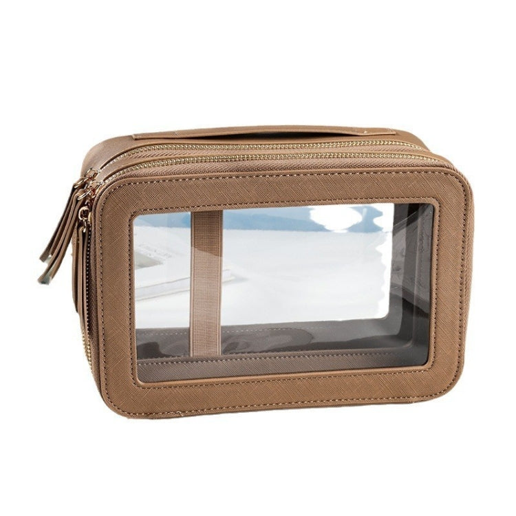 Double Layer PVC Waterproof Travel Cosmetics Storage Pack Large Capacity Wet & Dry Separation Transparent Skylight PU Bag