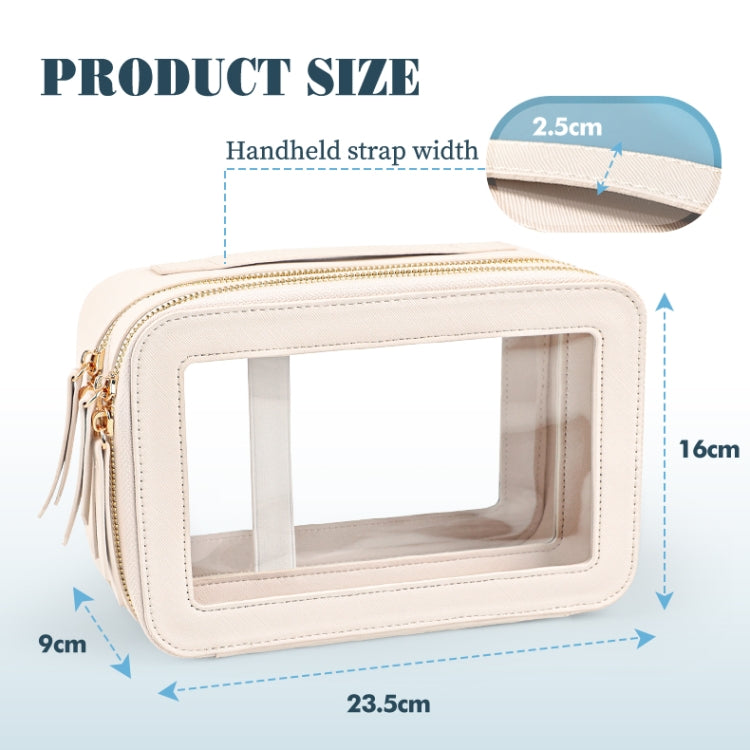 Double Layer PVC Waterproof Travel Cosmetics Storage Pack Large Capacity Wet & Dry Separation Transparent Skylight PU Bag