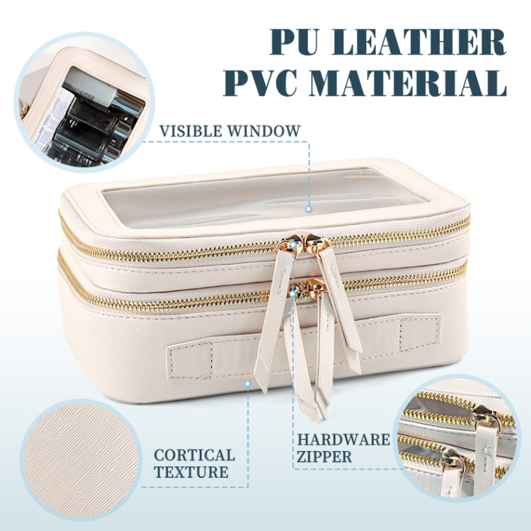 Double Layer PVC Waterproof Travel Cosmetics Storage Pack Large Capacity Wet & Dry Separation Transparent Skylight PU Bag