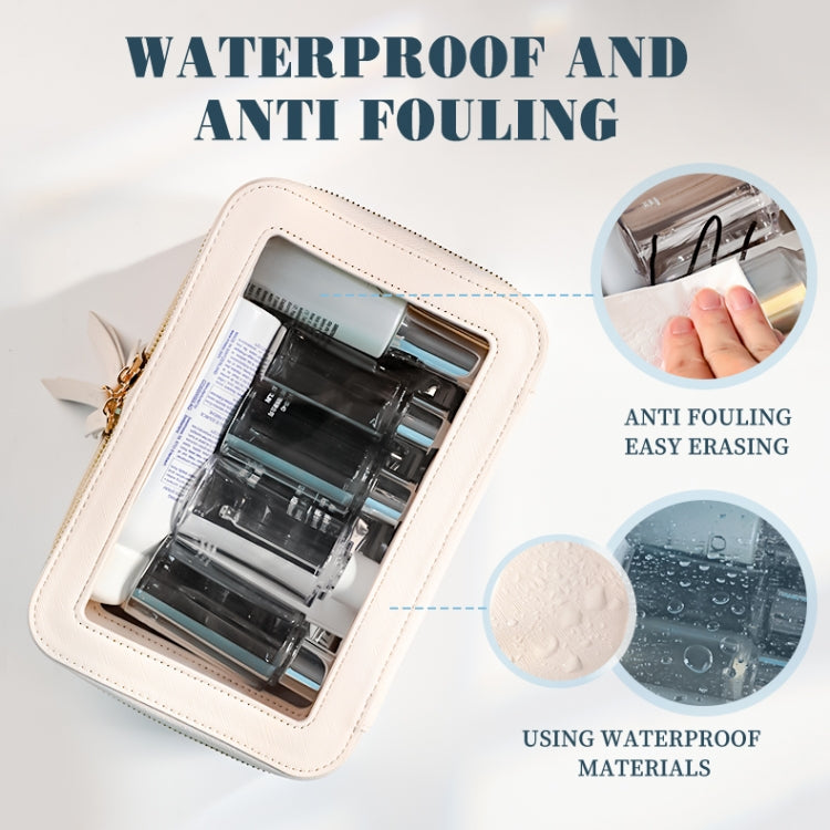 Double Layer PVC Waterproof Travel Cosmetics Storage Pack Large Capacity Wet & Dry Separation Transparent Skylight PU Bag