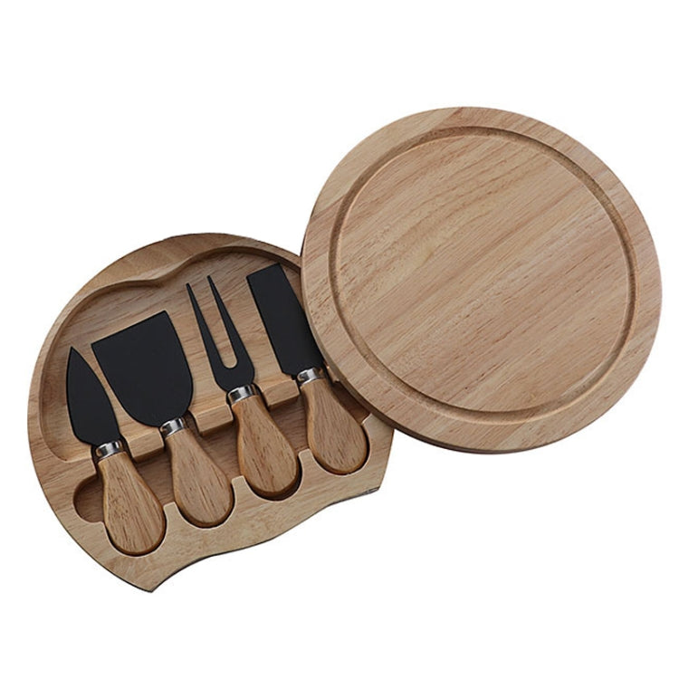 4pcs /Set Round Oak Box Cheese Knife Spatula Stainless Steel Cheese Tools Cutlery