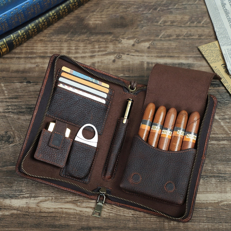 CONTACTS FAMILY CF5009 Genuine Leather Multifunctional Travel Convenient Cigar Box with Wrist Strap