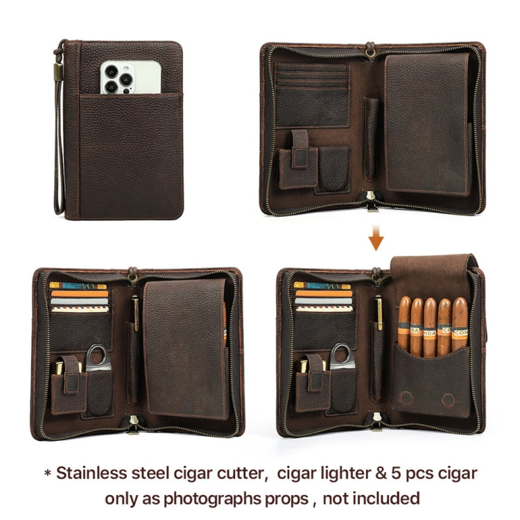 CONTACTS FAMILY CF5009 Genuine Leather Multifunctional Travel Convenient Cigar Box with Wrist Strap