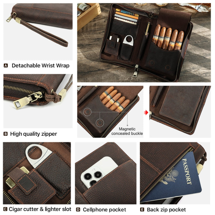 CONTACTS FAMILY CF5009 Genuine Leather Multifunctional Travel Convenient Cigar Box with Wrist Strap