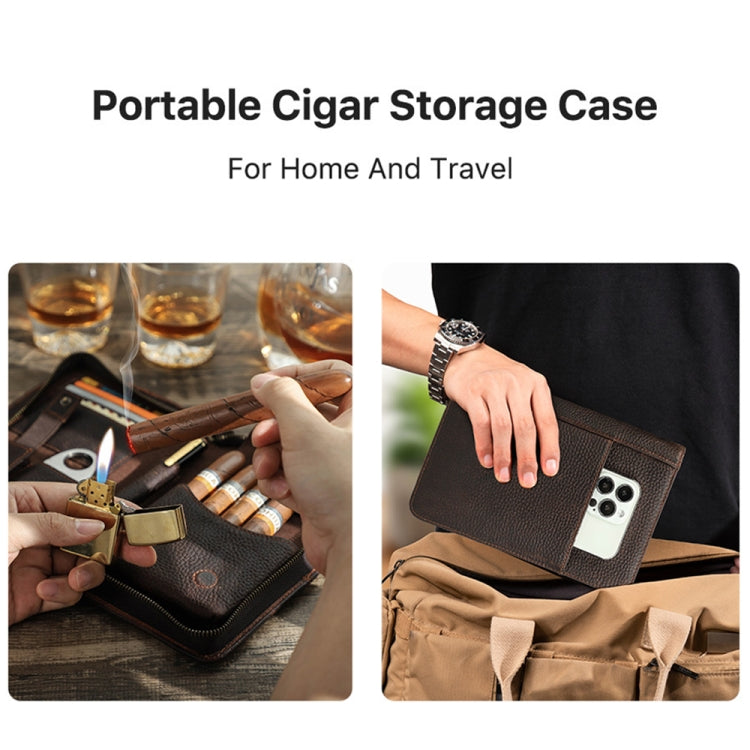 CONTACTS FAMILY CF5009 Genuine Leather Multifunctional Travel Convenient Cigar Box with Wrist Strap