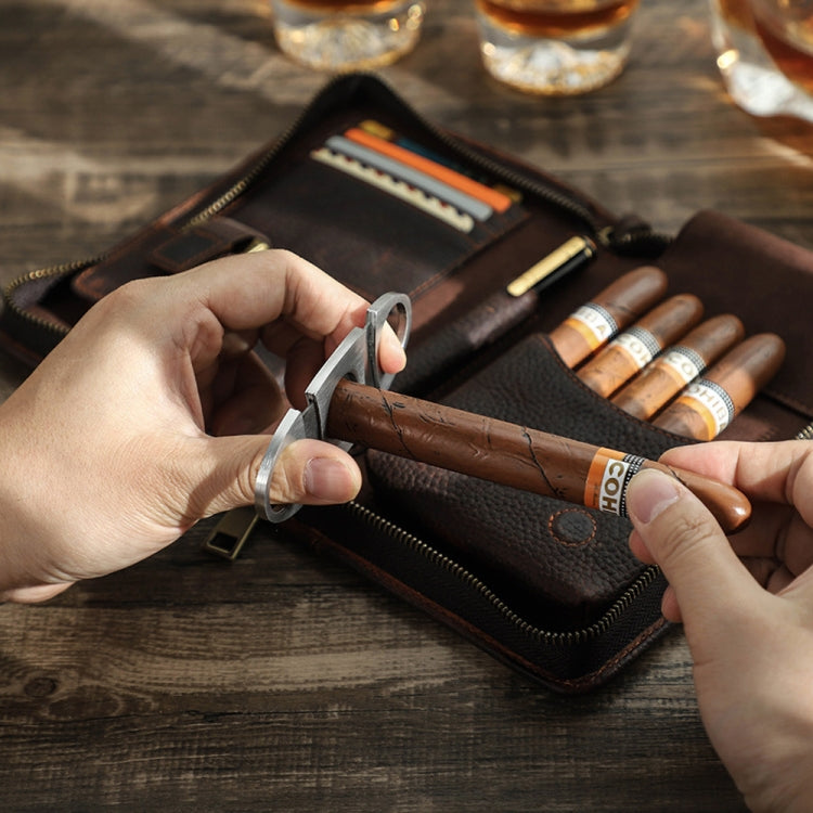 CONTACTS FAMILY CF5009 Genuine Leather Multifunctional Travel Convenient Cigar Box with Wrist Strap