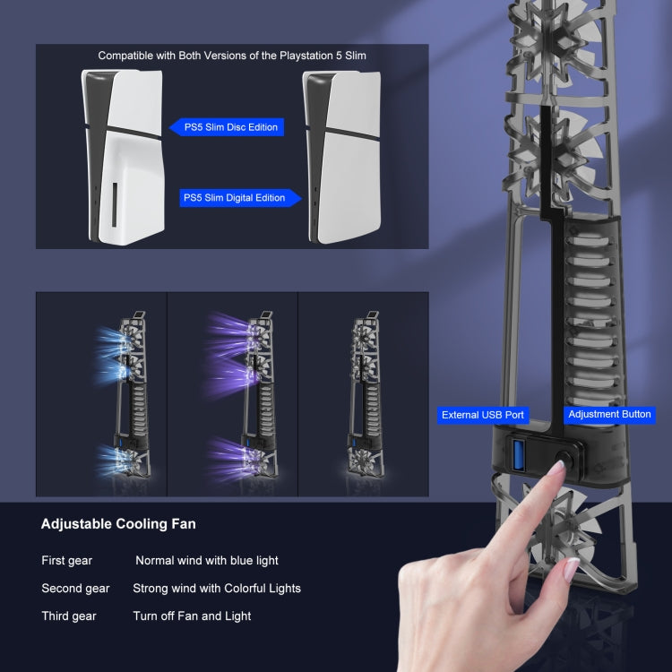 JYS-P5175 For PS5 Slim Host Optical Drive / Digital Version Universal With RGB Colorful Light Cooling Fan