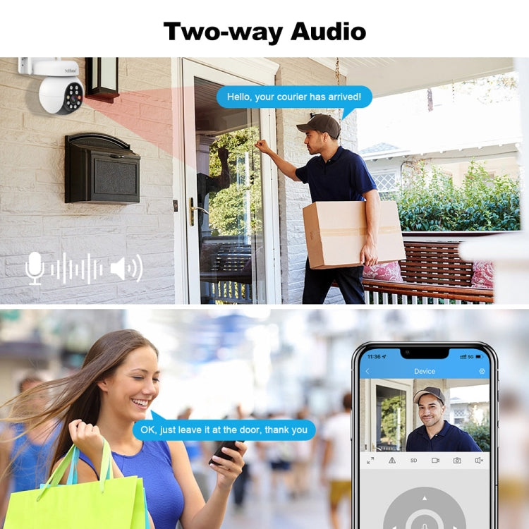 SriHome SH052 Wifi 5MP Wireless PTZ IP AI Auto Tracking Sound&Light Alarm Starlight Color Night Vision Outdoors Surveillance Camera