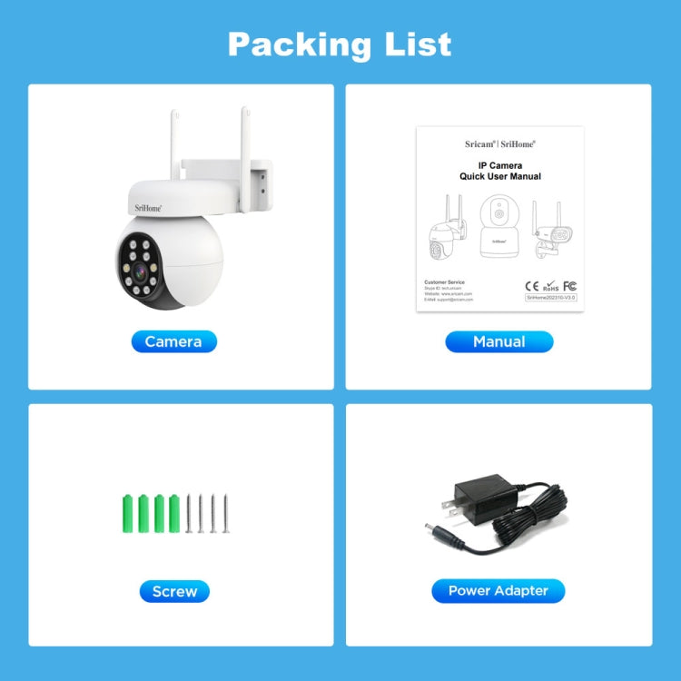 SriHome SH052 Wifi 5MP Wireless PTZ IP AI Auto Tracking Sound&Light Alarm Starlight Color Night Vision Outdoors Surveillance Camera