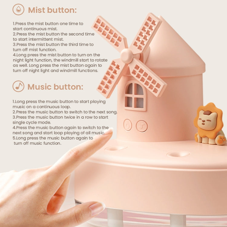 ZAY-H007 LED Light Double Spray Wireless Mini Desktop Windmill Music Humidifier