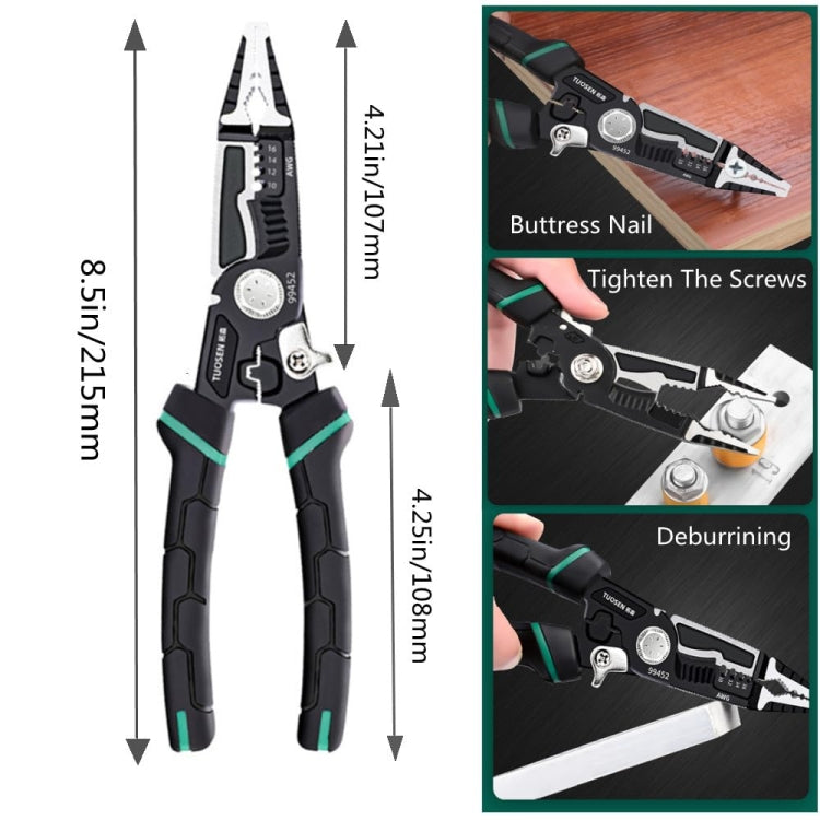 TUOSEN 9-in-1 Multifunctional Wire Stripper with Pointed Nose Cable Cutting and Crimping Tool