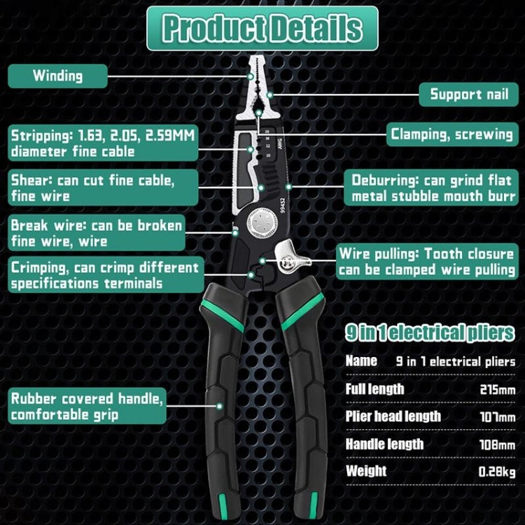 TUOSEN 9-in-1 Multifunctional Wire Stripper with Pointed Nose Cable Cutting and Crimping Tool