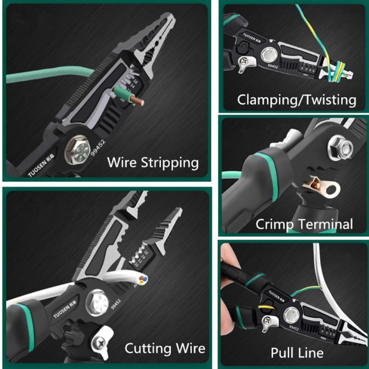 TUOSEN 9-in-1 Multifunctional Wire Stripper with Pointed Nose Cable Cutting and Crimping Tool
