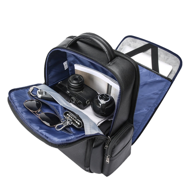 Bopai 61-123291 Large-capacity First-layer Cowhide Laptop Backpack with USB+Type-C Port