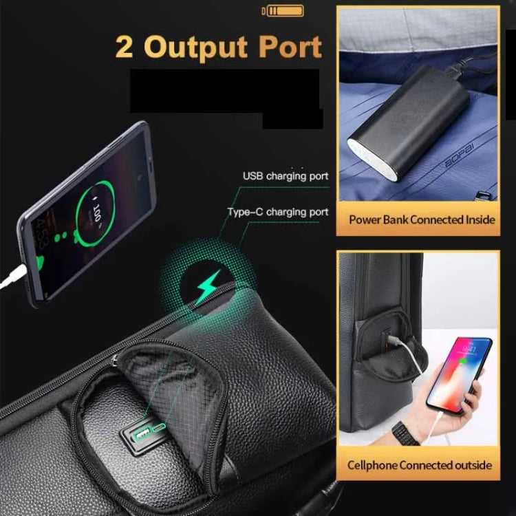 Bopai 61-123291 Large-capacity First-layer Cowhide Laptop Backpack with USB+Type-C Port