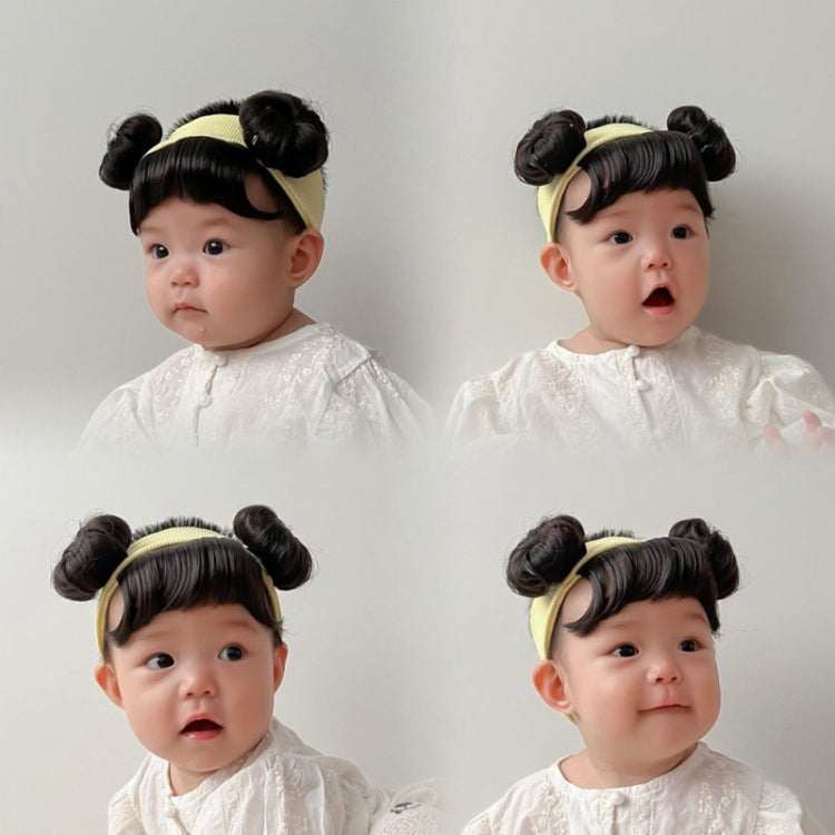Children Cute Bud Dual Bun Hair Wig Baby Versatile Headdress Bangs Hair Bands