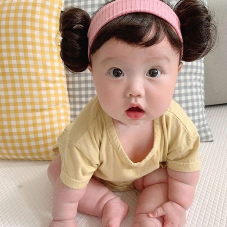 Children Cute Bud Dual Bun Hair Wig Baby Versatile Headdress Bangs Hair Bands