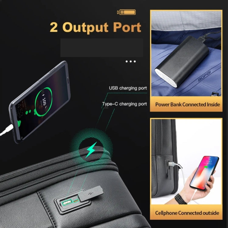 Bopai Large-Capacity Waterproof Business Laptop Backpack With USB+Type-C Port