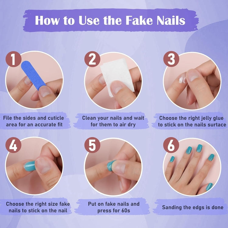 24pcs /Box Short Press On Nails Bling Aurora Nail Galaxy Blue Glitter Fake Nails