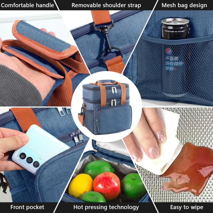 Double Layer Insulated Lunch Bag Large Capacity Food Cooler Bag with Shoulder Strap