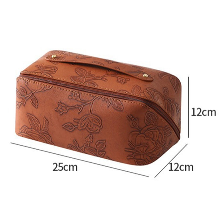 Retro PU Leather Cosmetic Bag Travel Toiletries Storage Bag